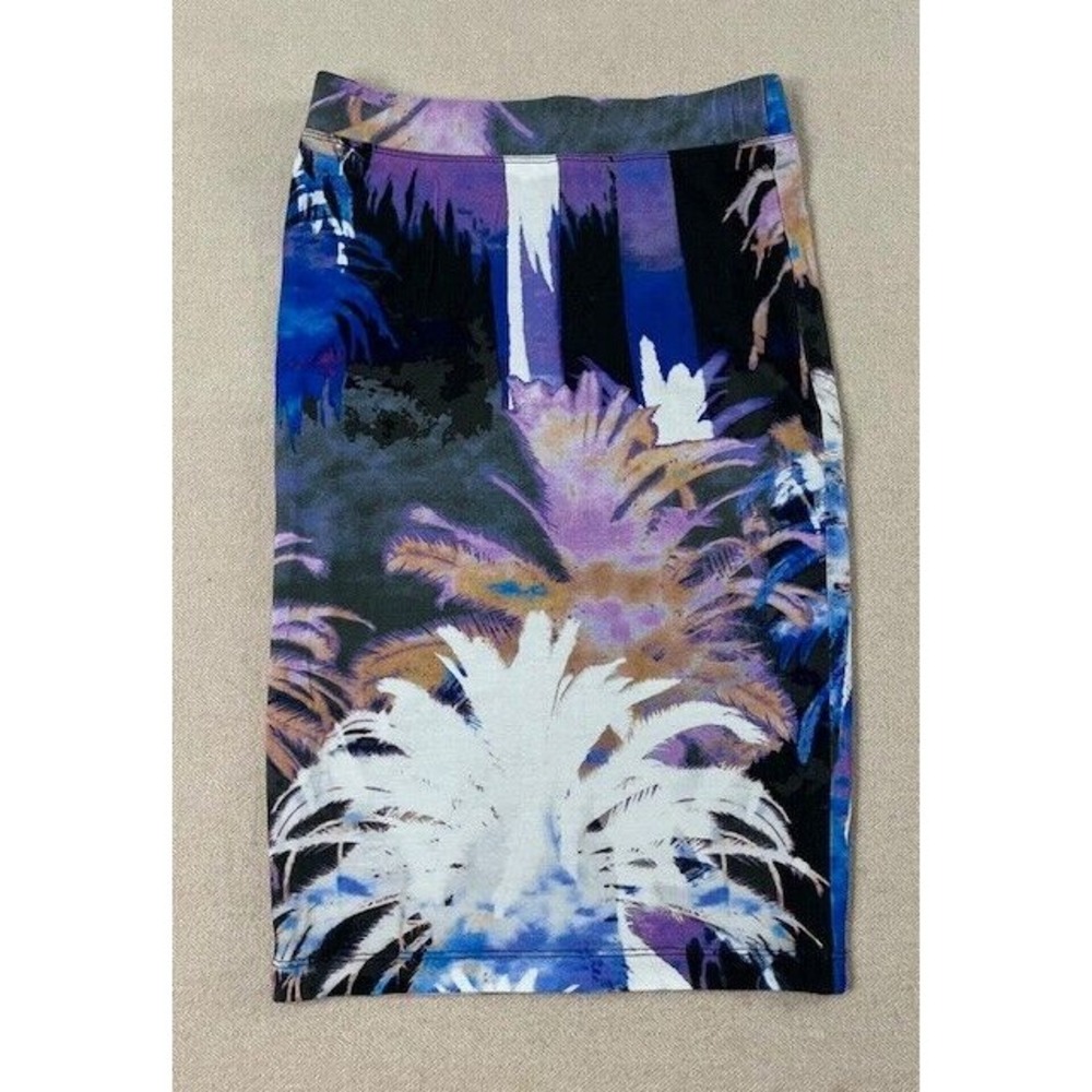 Trina Turk Knee Length Colorful Miami Palm Tree Print Skirt‎ Size P Made In USA